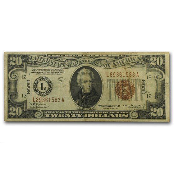 1934-A $20 Brown Seal Hawaii VF 1934-A $20 Brown Seal Hawaii VF